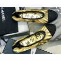 Knockoff Cheap Chanel Laminated Goatskin and Grosgrain Ballerinas G36166 Metallic Gold 2020 AQ03009