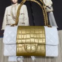 Knockoff Luxury Chanel Lambskin and Crocodile Embossed Calfskin Medium 2.55 Flap Bag A37586 White/Gold 2019 Collection AQ02098