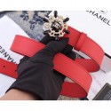 Knockoff Top Chanel Width 3cm Crystal and Pearl Flower Buckle Leather Belt Red AQ00834