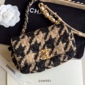 New Chanel 19 Houndstooth Tweed Flap Waist Bag/Belt Bag AS1163 Beige/Black 2019 Collection AQ02548