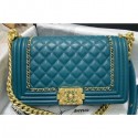 New Chanel Boy Flap Medium Bag with Chain Trim Turquoise Blue Cruise 2020 AQ00901