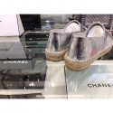 New Chanel CC Logo Laminated Crinkled Leather Espadrilles G29762 Silver 2019 AQ04020