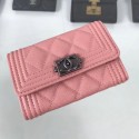 New Chanel Grained Leather Small Flap Boy Wallet A80603 Pink 2019 Collection AQ03818