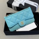 New Chanel Quilted Grained Calfsskin Zipped Classic Card Holder AP0767 Blue 2019 Collection AQ01103