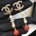 Quality Chanel Vintage Textured Pearl Earrings Red/White/Gold 2019 Collection AQ01431