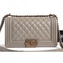 Replica 1:1 Chanel Caviar Leather Boy Flap Medium Bag Pale Gray/Gold AQ02196