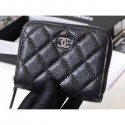 Replica 1:1 Chanel Classic Small Zipped Card Holder 60086 Grained Calfskin Black/Silver AQ00575