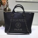 Replica AAA Chanel Deauville Grained Calfskin Medium Shopping Bag A57067 Black/Silver 2019 Collection AQ00845