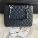 Replica AAA Chanel Grained Calfskin Grand Shopping Tote GST Bag Navy Blue/Silver Collection AQ01043