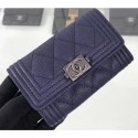 Replica AAAAA Chanel Grained Calfskin Boy Flap Card Holder A80603 Navy Blue/Silver AQ00525