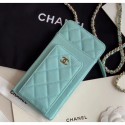 Replica AAAAA Chanel Grained Calfskin Classic Clutch With Chain AP0990 Light Blue 2020 Collection AQ01938