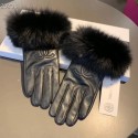 Replica Best Chanel Lambskin Fox Fur CC Gloves 46 Black 2019 Collection AQ03204