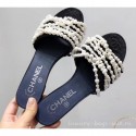 Replica Best Chanel Pearls Mules Slipper Sandals Grossgrain Black 2019 AQ00536