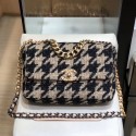 Replica Chanel 19 Houndstooth Wool Tweed Large Flap Bag AS1161 Beige/Black 2019 Collection AQ02460