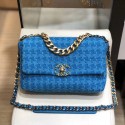 Replica Chanel 19 Houndstooth Wool Tweed Large Flap Bag AS1161 Bright Blue 2019 Collection AQ03825