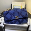 Replica Chanel 19 Large Maxi-Quilted Fringe Canvas Flap Bag AS1161 Blue 2020 Collection AQ02740