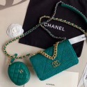 Replica Chanel 19 Tweed Wallet on Chain WOC and Coin Purse AP0985 Green 2019 Collection AQ01749