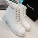 Replica Chanel Calfskin Metal Logo Flat Short Boot White 2019 Collection AQ00690