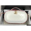 Replica Chanel Calfskin Quilted Color Patchwork Oval Tote Bag White/Red 2019 AQ02741