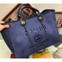 Replica Chanel Canvas with Sequins Deauville Tote Medium Shopping Bag A66941 Dark Blue AQ00958
