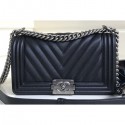 Replica Chanel Caviar Leather Chevron Boy Flap Medium Bag Black/Silver AQ03296