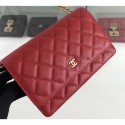 Replica Chanel Caviar Leather Wallet On Chain WOC Bag A33814 Red 2019 AQ03496