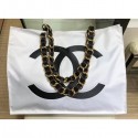 Replica Chanel CC Logo Canvas Shopping Tote Bag White/Black 2019 AQ03831