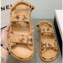 Replica Chanel CC Logo Magic Loop Beach Sandals Beige/Graffiti 2020 AQ00917