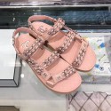 Replica Chanel Chain Leather Strap Flat Sandals Pink 2020 Collection AQ03875