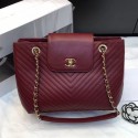 Replica Chanel Chevron Calfskin Strap Shopping Bag Burgundy 2019 Collection AQ03481