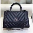 Replica Chanel Chevron Grained Calfskin Small Flap Bag with Top Handle A92990 Black 2018 AQ00763