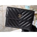 Replica Chanel Chevron Small Flap Wallet 31581 Lambskin Black AQ01769