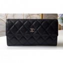 Replica Chanel Classic Long Flap Wallet 31502 Grained Calfskin Black AQ01424