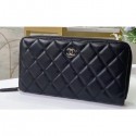 Replica Chanel Classic Long Zipped Wallet 31507 Lambskin Black/Silver AQ02094