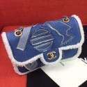 Replica Chanel Cotton and Shearling Sheepskin Flap Bag AS0875 Blue 2019 Collection AQ04111