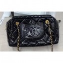 Replica Chanel Crinkled Calfskin Bowling Bag Black 2020 AQ03564