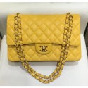 Replica Chanel Grained Caflskin Medium Classic Flap Bag A01112 Yellow With Gold Hardware AQ04234