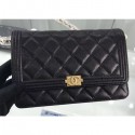 Replica Chanel Grained Leather Boy Wallet On Chain WOC Bag A80287 Black/Gold AQ00740