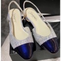 Replica Chanel Heel 2cm Flat Slingbacks G31319 Tweed/Patent Dark Blue AQ02314