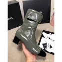 Replica Chanel Heel 4.5cm Boots Patent Crinkled Dark Green/Black 2020 AQ03206