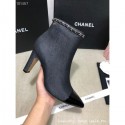 Replica Chanel Heel Chain Ankle Boots Denim Black 2020 AQ01833