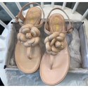 Replica Chanel Lambskin Classic Camellia Thong Sandals Nude 2020 Collection AQ02688