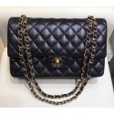 Replica Chanel Lambskin Classic Flap Medium Bag A01112 Black with Gold Hardware 2018 AQ04367