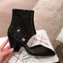 Replica Chanel Patent Calfskin Mary Jane Open Ankle Short Boots G35431 All Black 2020 Collection AQ03230