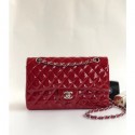 Replica Chanel Patent Calfskin Medium Classic Flap Bag A1112 Red（Silver Hardware） Collection AQ01315