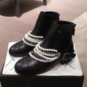 Replica Chanel Pearl Chain Buckle Short Boots Black 2019 Collection AQ04383