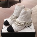 Replica Chanel Pearl Chain Buckle Short Boots White 2019 Collection AQ03162