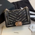 Replica Chanel Pearl Chevron Calfskin Small Boy Flap Bag A67085 Black 2020 Collection AQ01578