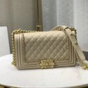 Replica Chanel Quilted Calfskin Chain Medium Boy Flap Bag A67086 Beige 2019 Collection AQ03400