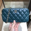 Replica Chanel Quilted Lambskin Double Clutch with Chain AP0738 Blue 2019 Collection AQ01260